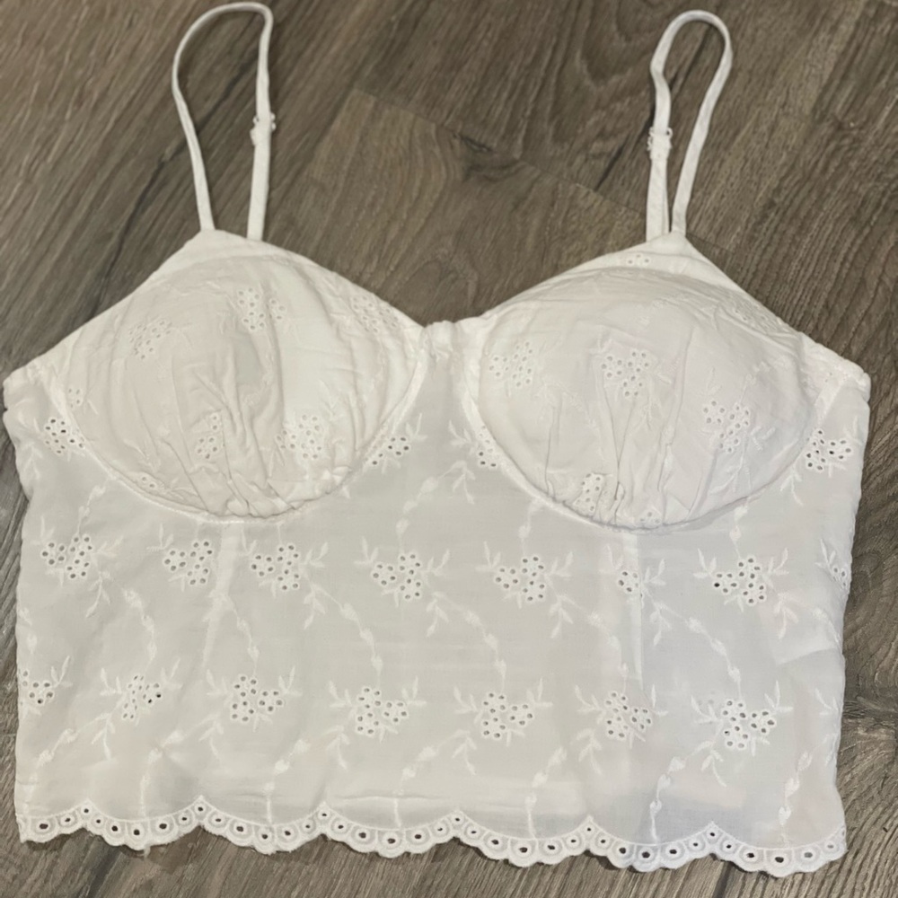 White Eyelet Lace Crop Top